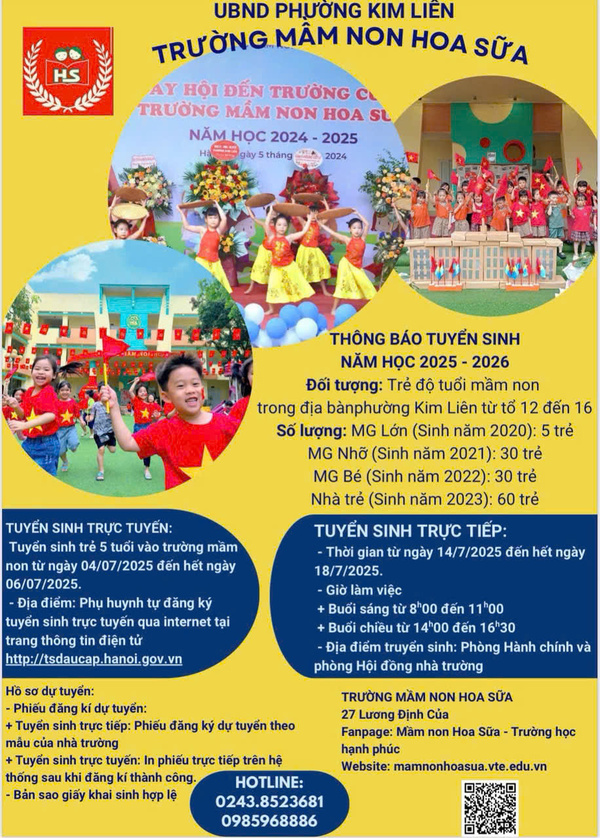 THÔNG BÁO TUYỂN SINH – TRƯỜNG MẦM NON HOA SỮA 
