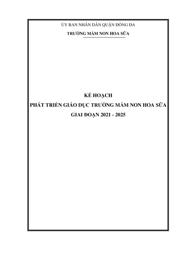 Kế Hoạch Phát Triển Giáo Dục Trường MN Hoa Sữa Giai Đoạn 2021 - 2025